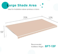 AECOJOY 20'x10' Manual Retractable Awning Sun Shade, Patio Awning Canopy