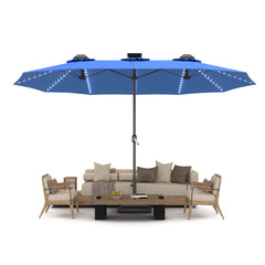 AECOJOY 15ft Patio Double-Sided Umbrella, 156 PCS Solar LED Light Outdoor Large Umbrella, Dark Blue