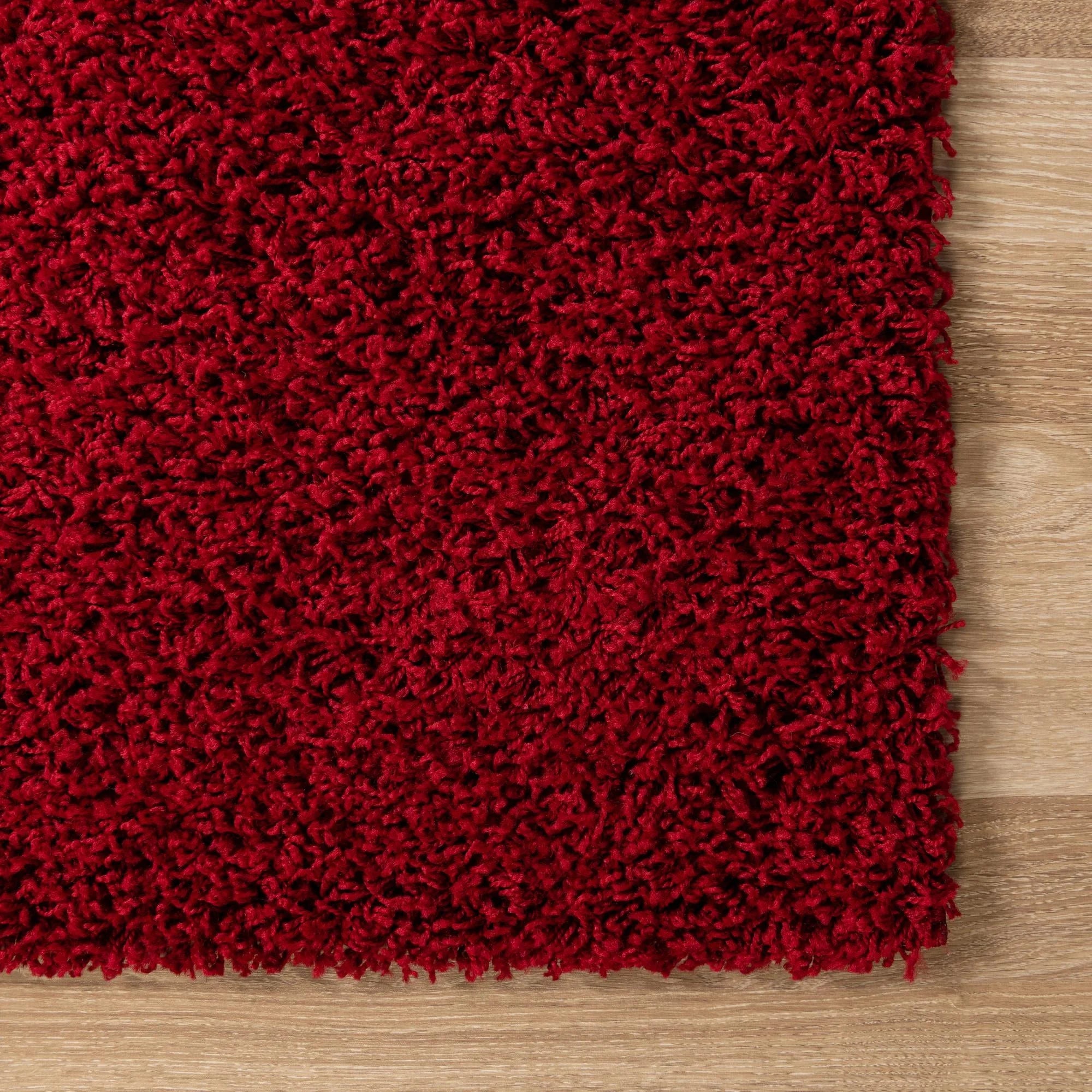 Rugs.com Solid Shag Collection Rug - 13 Ft Runner Cherry Red Shag Rug Perfect for Hallways, Entryways