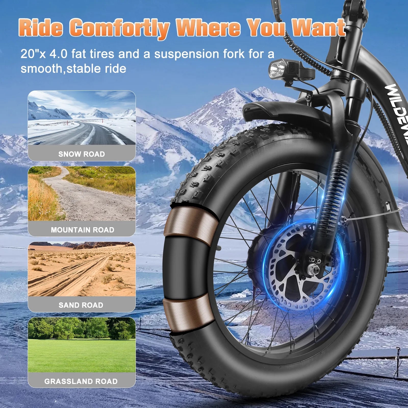 Wildeway Folding Dual Motors 2000W Mountain Bike for Adult, UL2849 48V 32AH Removable Battery Ebike 20x4"fat Tire up to 28MPH&100 Miles Long Range Off Road Dual Hydraulic Disc Brake Electric Bicycle