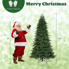 6/7.5 FT Pre-Lit Artificial Christmas Tree, PE/PVC Mixed Tips, Hinged Xmas Tree with Remote, 11 Color-Changing LED Modes, Timer & Metal Stand