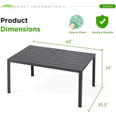 AECOJOY 60" Outdoor Dining Table, Aluminum Patio Table for 6