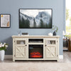 60" Farmhouse Fireplace TV Stand for Tvs up to 70 in, Entertainment Center with 18" Electric Fireplace, Rustic TV with Glass Barn Doors for Living Room, Adjustable Shelf