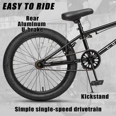 Cubsala 20 in Kids BMX Bike Freestylefor Age 6 - 14 Years Old Boys Girls with 4 Pegs, Black with Red Tires