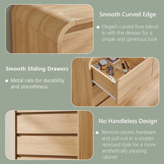 Wow97e Modern 8 Drawers Dresser for Bedroom, 55" Wide Wood Chest of Drawers W/Curved Profile Design, for Bedroom, Living Room, Natural Oak