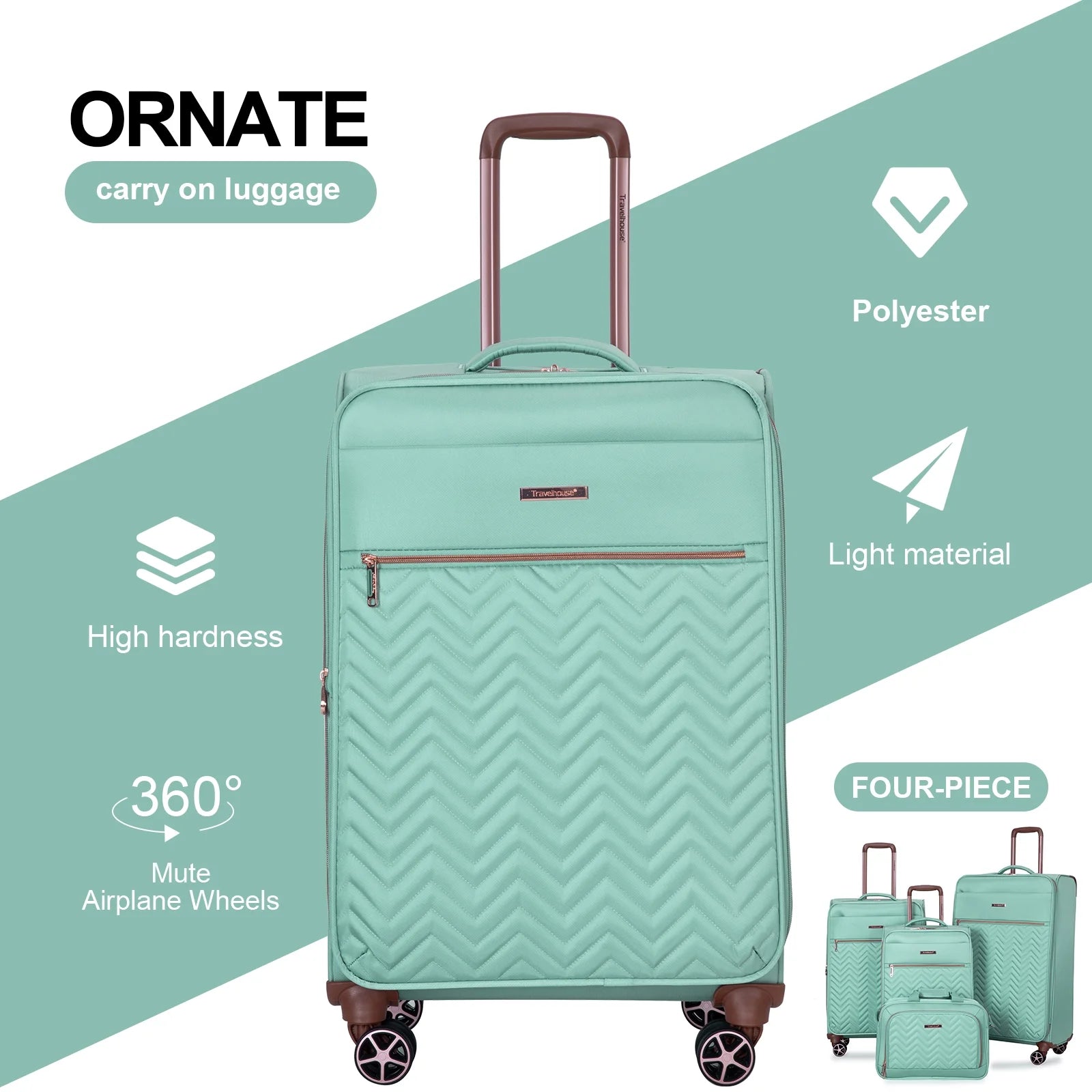Travelhouse 4 Piece Luggage Set Softside Expandable Lightweight Suitcase with Double Spinner Wheels.(Black)