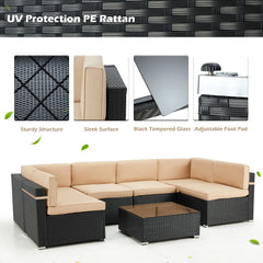 AECOJOY 7 Piece Outdoor Patio Furniture Set with Waterproof Cover, Black & Beige