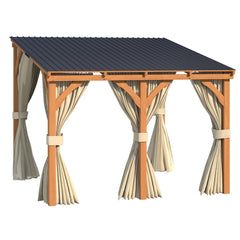 AECOJOY 10x10 Outdoor Wooden Pergola Gazebo with Curtains and Netting for Patio