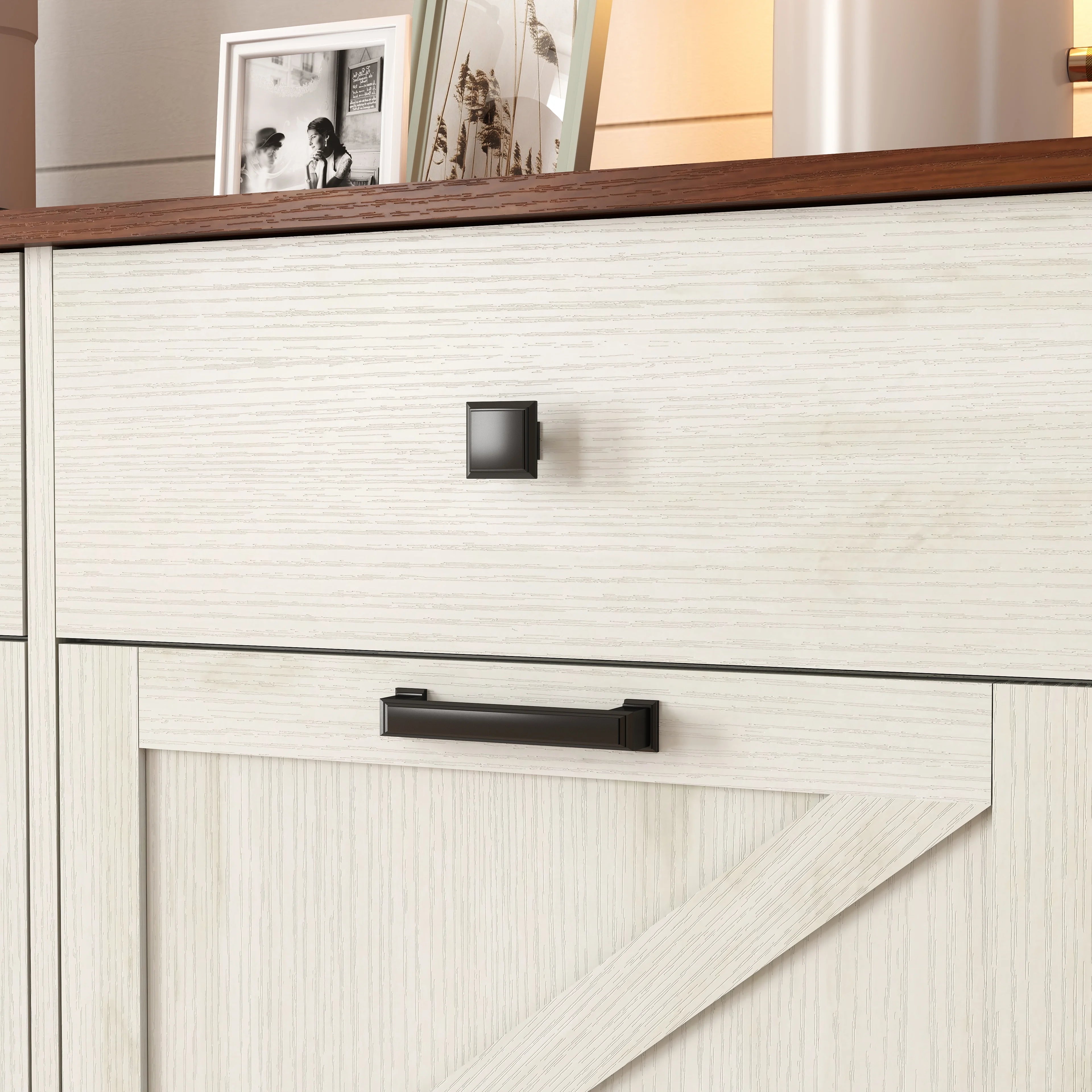 Trumanpick 61"h Large Buffet Sideboard Cabinet, TV Cabinet, Kitchen Pantry for Dining Room, Living Room, 61.3''L x 15''W x 29.8''H, White/Walnut