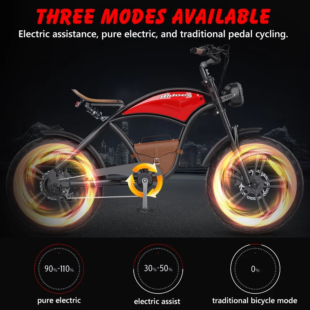 Hidoes B10 Electric Mountain Bike for Men/Woman 1000W Adult Electric Bicycle 20" Fat Tire Off Road E - Bike with Removable Battery up to 28 Mph, Free Shipping, Red