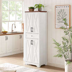 Trumanpick 61"h Large Buffet Sideboard Cabinet, TV Cabinet, Kitchen Pantry for Dining Room, Living Room, 61.3''L x 15''W x 29.8''H, White/Walnut