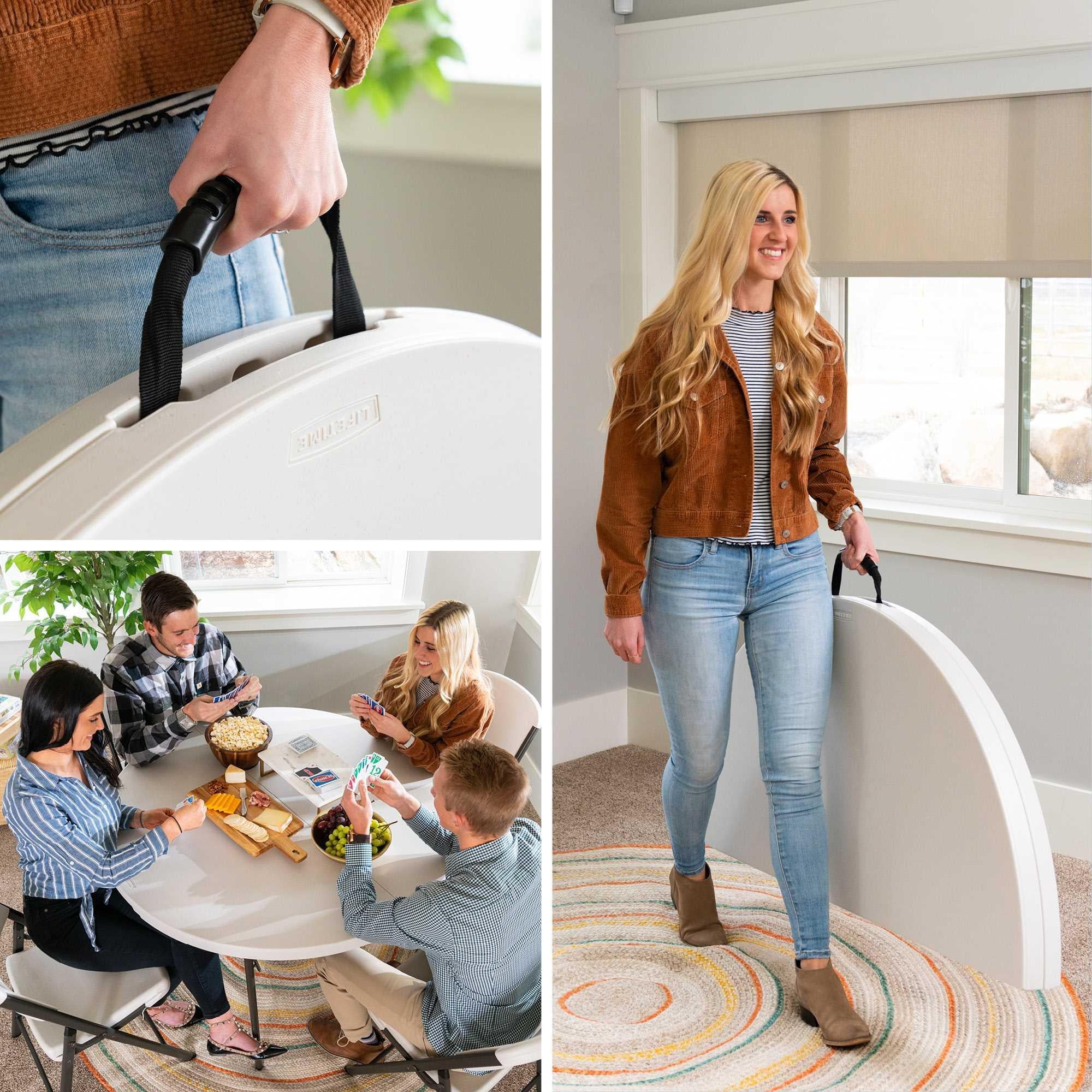 Lifetime 48 in Round Fold - in - Half Table, Indoor/Outdoor Essential, White Granite (280064)