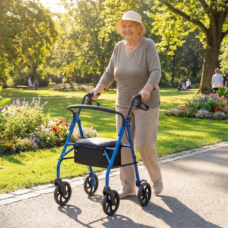 Foldable Rollator Walker with Seat & Height Adjustable Handles for Seniors, Lightweight Portable Rolling Walker w/ 8" Wheels & Storage Basket