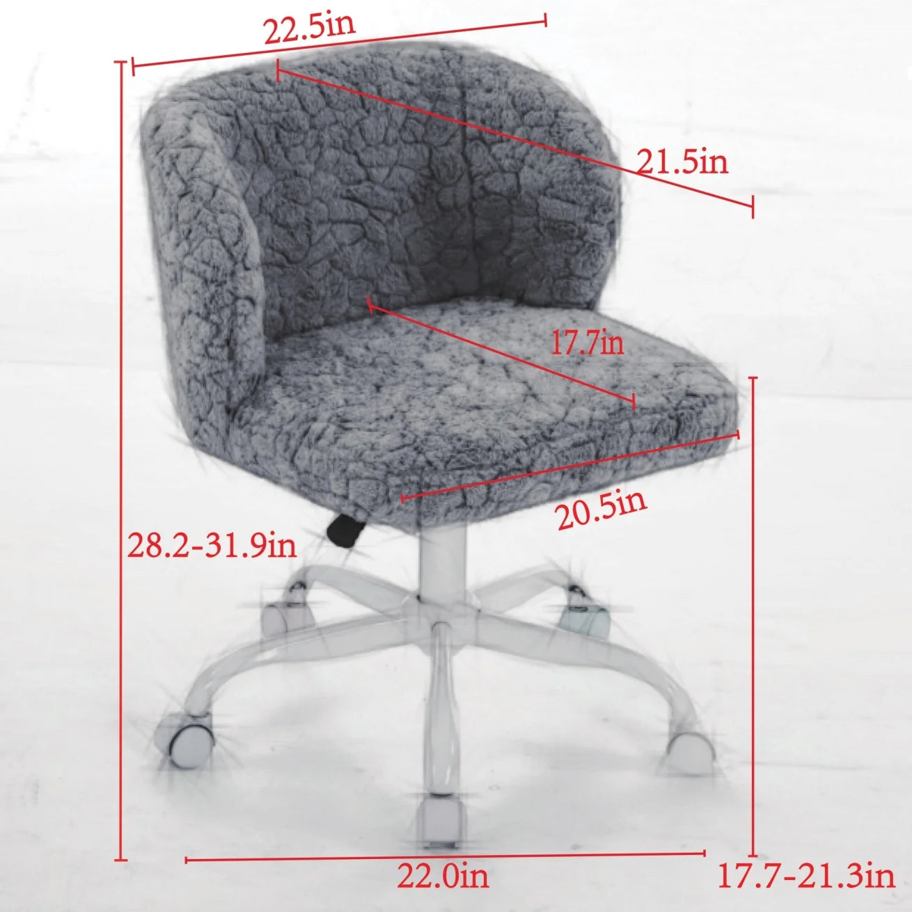 Furniture Office Chair, Artificial Rabbit Hair Makeup Vanity Chair Chair, 360 Comfy Swivel Armchair with Wheels, Modern Height Adjustable Cute Vanity Chair for Living Room Small Spaces Pink