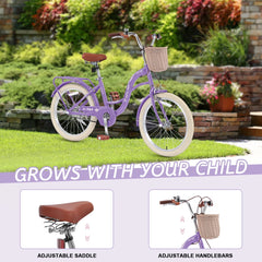 Bstjewey 20 in Girls Bike with Basket, Kids Bicycle for Ages 7 - 13