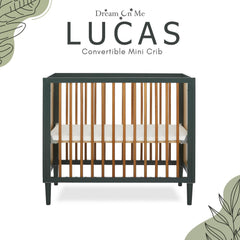 Dream on Me Lucas Mini Modern Crib with Rounded Spindles I Convertible Crib I Mid - Century Meets Modern I Portable Crib