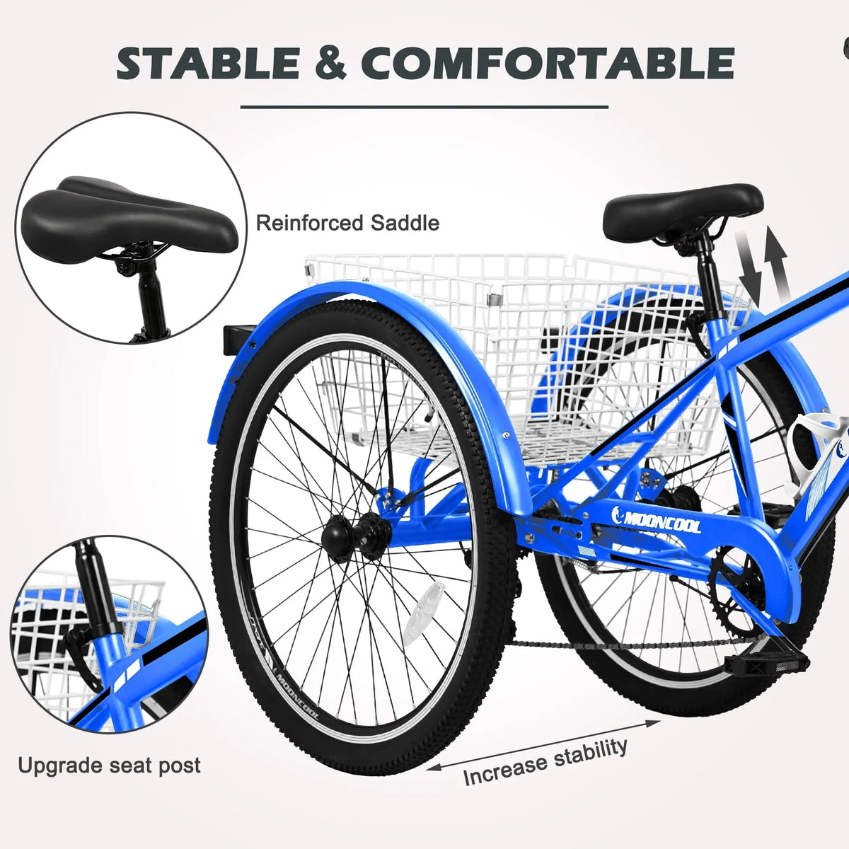 MOPHOTO 7 Speed 27.5" Adult Mountain Tricycle, Exercise Men'S Women'S Bicycle, 3 Wheel Cruiser Bike