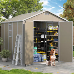 ELPOSUN Outdoor Storage Shed 6x4.5 Ft, Resin Outside Sheds & Outdoor Storage Plastic for Trash Can, Bike, Lawnmower, Generator, Tool Shed with Lockable Door for Backyard, Lawn, Patio, Grey & White