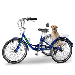 FICISOG 7 Speed Adult Tricycle for Women, 20/24/26 in Adult Trike with Basket, 3 Wheel Bikes for Adults Seniors, Cruise Trike for Shopping Picnic