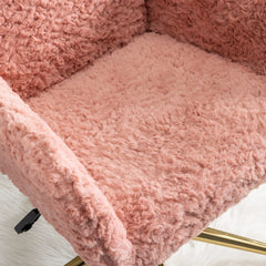 Furniture Office Chair, Artificial Rabbit Hair Makeup Vanity Chair Chair, 360 Comfy Swivel Armchair with Wheels, Modern Height Adjustable Cute Vanity Chair for Living Room Small Spaces Pink