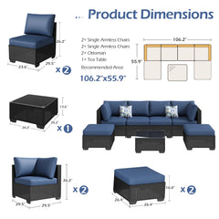 AECOJOY 7 Piece Outdoor Patio Furniture Set, Black & Navy