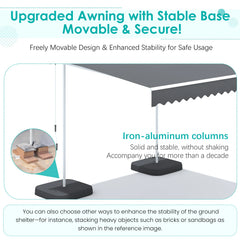 AECOJOY Free Standing Retractable Awning, 13'x8' Patio Awnings Outdoor Manual Sun Shade Shelter, Dark Grey