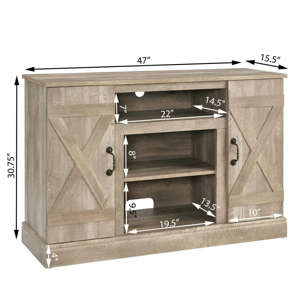 Gzxs Farmhouse Fireplace TV Stand with 18" Electric Fireplace for 50 in Tvs, Farmhouse Entertainment Center W/ Open Shelves, TV Media Console for Living Room, Gray Wash