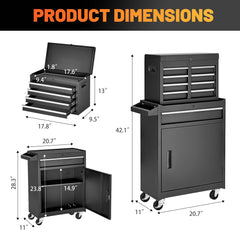 AECOJOY 5-Drawer Rolling Tool Chest Storage Cabinet with Detachable Top Tool Box
