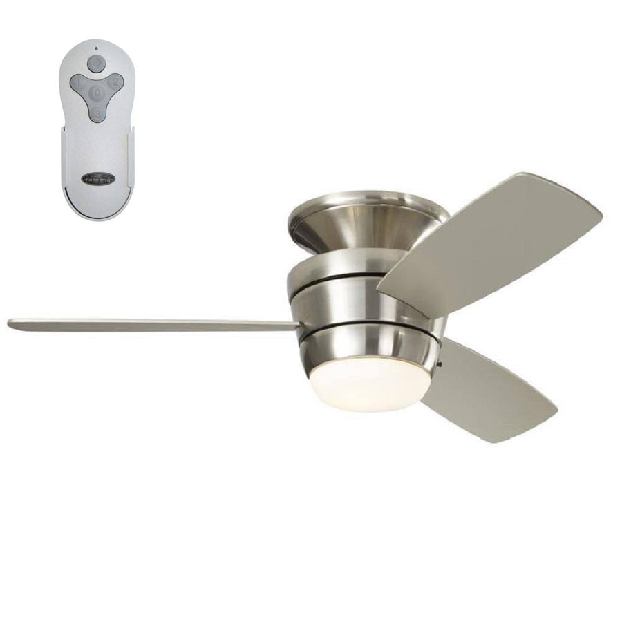 Harbor Breeze Mazon 44-in Brushed Nickel LED Indoor Flush Mount Ceiling Fan with Light Kit and Remote (3-Blade)
