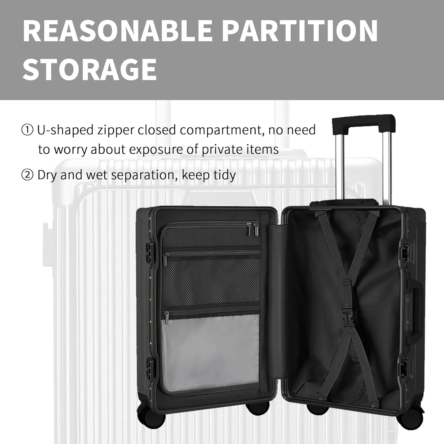 Carry - on Luggage with USB Charging Port, Front Compartment, TSA Lock, Airline Approved Carry on Hardside Suitcase with Spinner Wheels (Grey, 20 in)