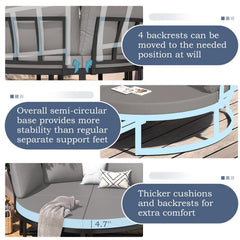AECOJOY Patio Furniture Outdoor Round Daybed with Removable Cushions 4 Piece Sectional Sofa Patio Furniture Set, Gray