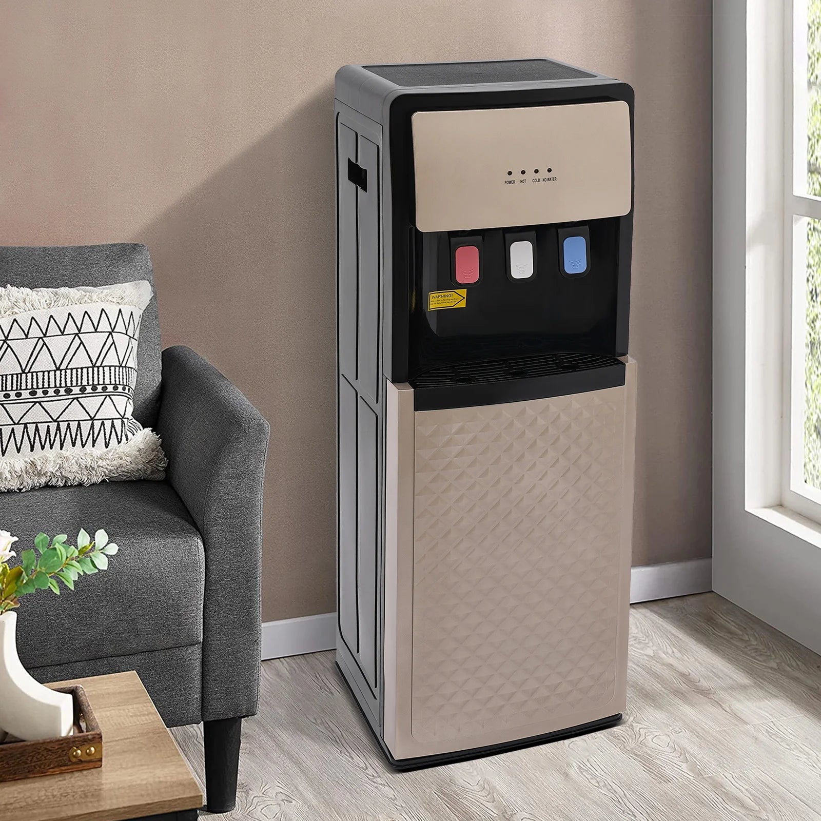 Champaign Gold Bottom Loading Water Dispenser - Hot, Cold & Room Temperature Water, 500W Heating, 90W Cooling, Safe & User - Friendly Design for Home & Office
