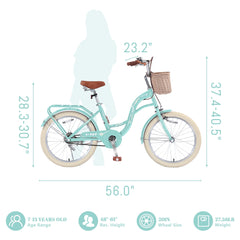 Bstjewey 20 in Girls Bike with Basket, Kids Bicycle for Ages 7 - 13
