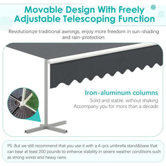 AECOJOY Free Standing Retractable Awning, 10'x8' Patio Awnings Outdoor Manual Sun Shade Shelter, Dark Grey
