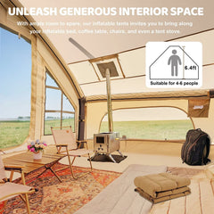 6 Person Inflatable Camping Tent with Pump, 10ft x7ft Glamping Family Tent Easy Setup 4 Season Waterproof Windproof Outdoor Blow Up Tent Luxury Oxford Cabin with Mesh Windows & Doors sgtnighsdesigns