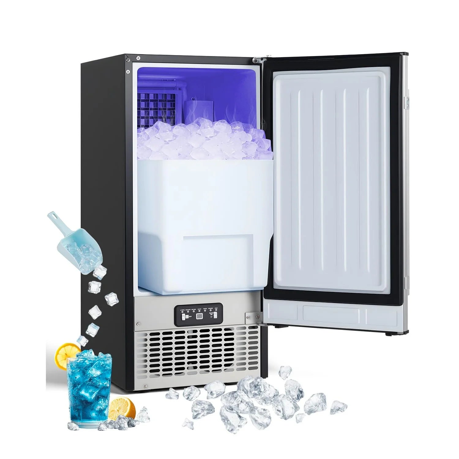 AECOJOY 15''W Commercial Ice Maker 100 lbs/24H, Stainless Steel Under Counter Ice Machine with 30 lbs Storage Bin