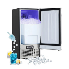 AECOJOY 15''W Commercial Ice Maker 100 lbs/24H, Stainless Steel Under Counter Ice Machine with 30 lbs Storage Bin