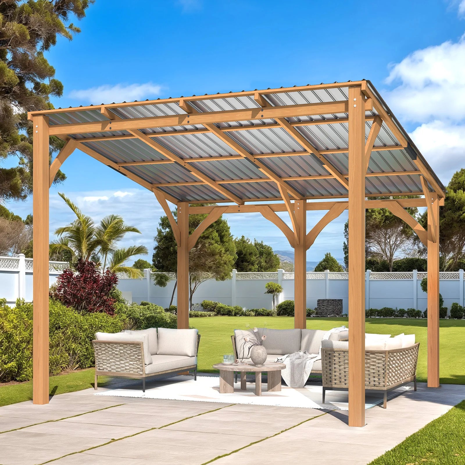 AECOJOY 10' x 10' Outdoor Wooden Gazebo, Patio Lean to Hardtop Pergolas and Gazebos
