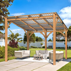 AECOJOY 10' x 10' Outdoor Wooden Gazebo, Patio Lean to Hardtop Pergolas and Gazebos