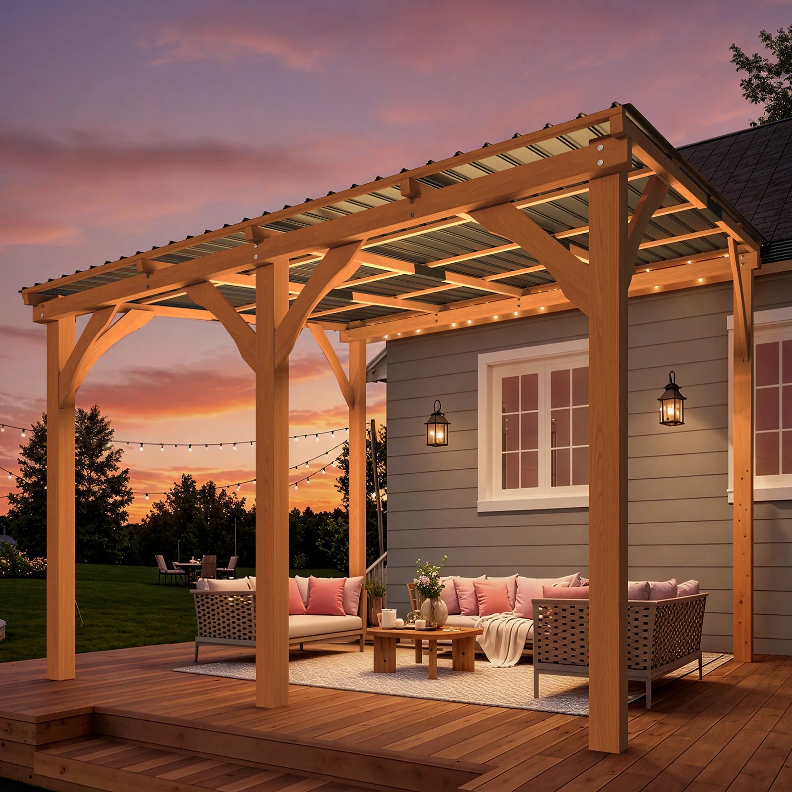 AECOJOY 10' x 10' Outdoor Wooden Gazebo, Patio Lean to Hardtop Pergolas and Gazebos
