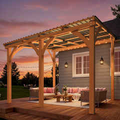 AECOJOY 10' x 10' Outdoor Wooden Gazebo, Patio Lean to Hardtop Pergolas and Gazebos
