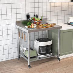 AECOJOY Stainless Steel Table 36"x30" with Backsplash and Knife Blocks Prep Tables for Commercial Kitchen