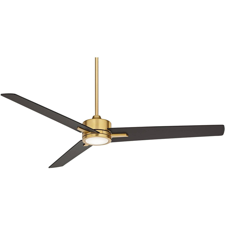 Casa Vieja 60" Monte Largo Mid Century Modern 3 Blade Large Indoor Ceiling Fan with Light LED Remote Control Soft Brass Black for House Bedroom Living