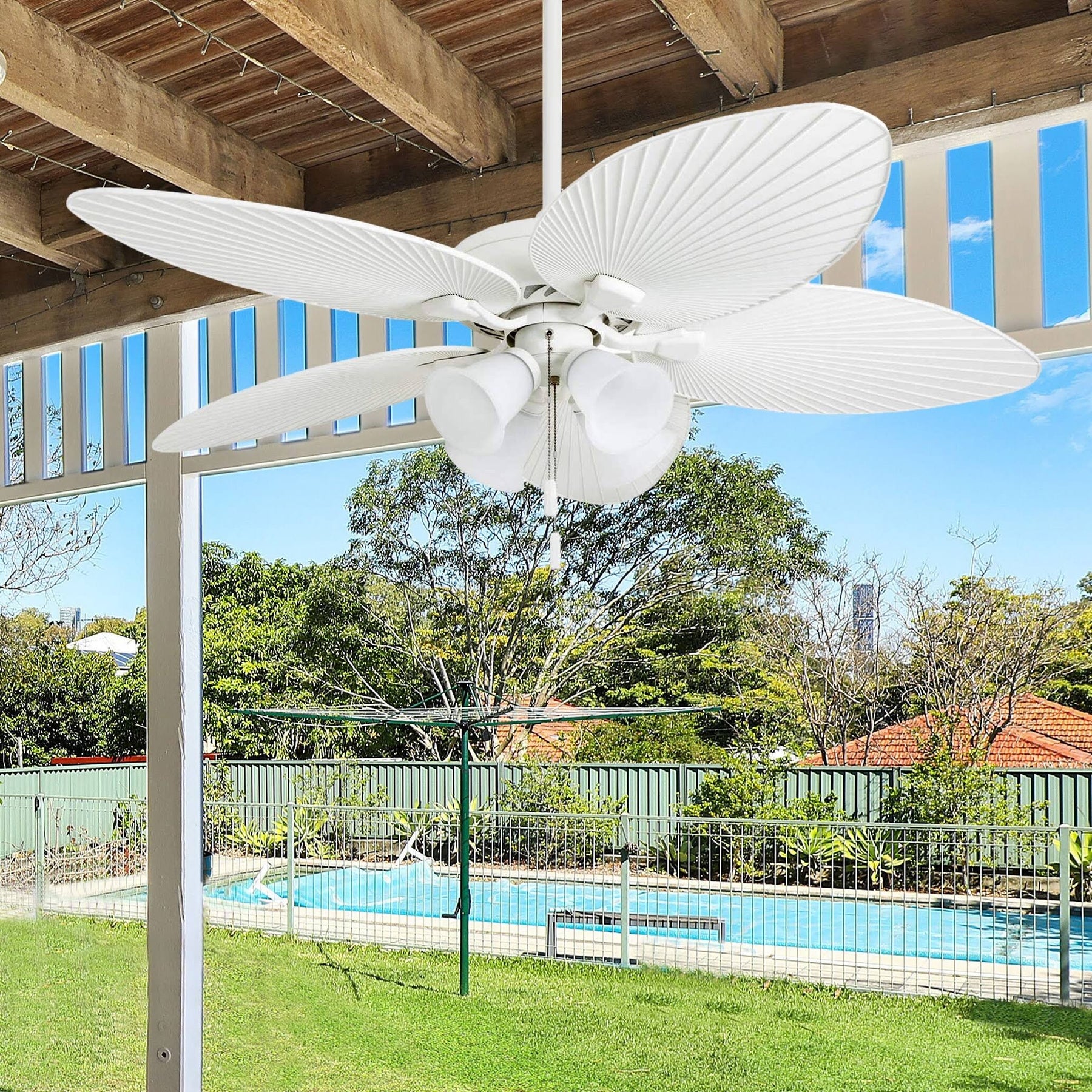 Honeywell Palm Lake 52" White Tropical LED Ceiling Fan with Bowl Light Palm Leaf