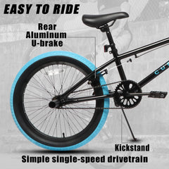 Cubsala 20 in Kids BMX Bike Freestylefor Age 6 - 14 Years Old Boys Girls with 4 Pegs, Black with Red Tires