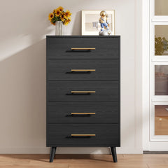 Bedroom Set - Includes Full Size Bed Frame (Dark Gray), Nightstands, 5 - Drawer Dresser & Double Wide 6 - Drawer Dresser - Modern Storage Solution for Stylish Home Decor, Black