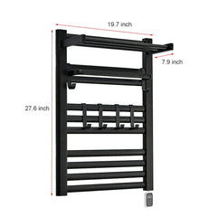 Heated Towel Rack Aluminum Heater Bathroom Warmer Shelf, Remote Control, 10 Rails+ 6 Hooks