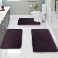 Clara Clark Non Slip Memory Foam Tub-Shower Bath Rug Set, Dark Purple, Pack of 3
