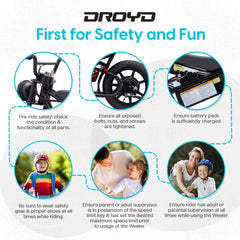 Droyd Weeler Electric Mini Bike - 24V 8ah Battery, 6 - 10 MPH, up to 8 Miles, LED Lights, Kids Ages 6+