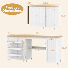 62.5" Folding Sewing Table Rolling Craft Station with Storage Cabinet & Shelves, Foldable Sewing Machine Desk w/ Lockable Wheels for Home